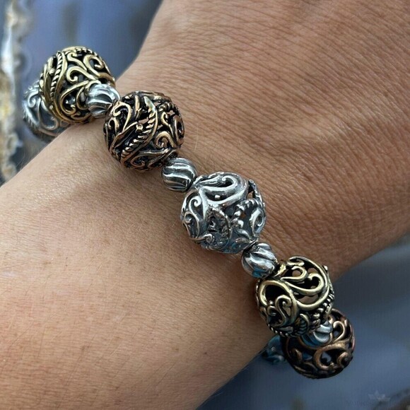 Jewelry - Carolyn Pollack Sterling, Brass, Copper Decorated Swirl Beads Bracelet For Women